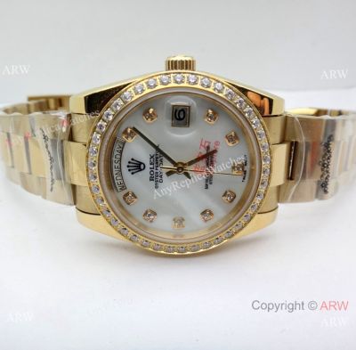 Copy Rolex Day-Date 36 Watch Oyster Strap White MOP Dial 